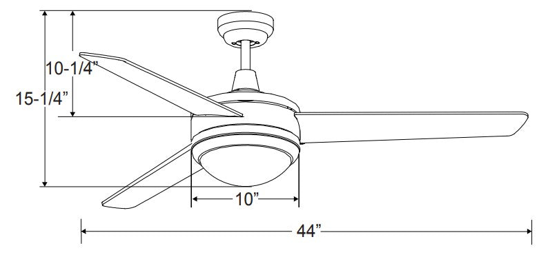Contempo II - 3-Blade, 44” Sweep, Integrated LED Light Kit Included