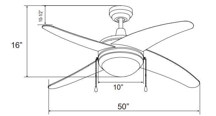 Europa I - 4-Curved Blade, 50” Sweep, E26 LED Light Kit Included