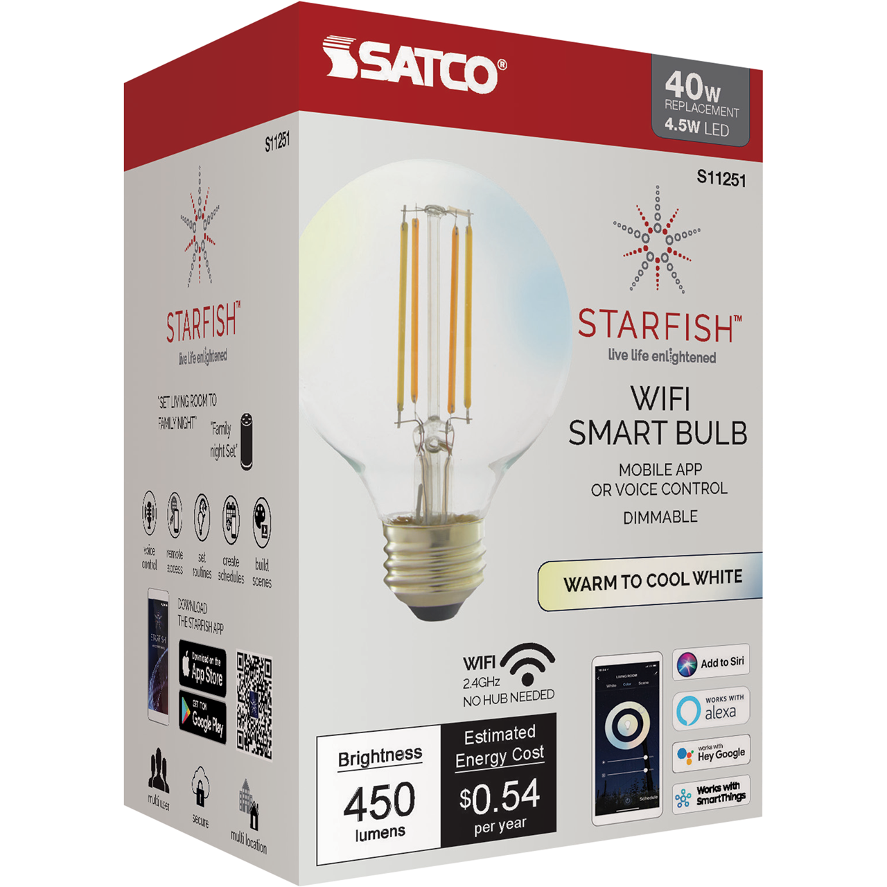 Wi-Fi 4.5W LED G25 Clear Tunable White Filament Globe