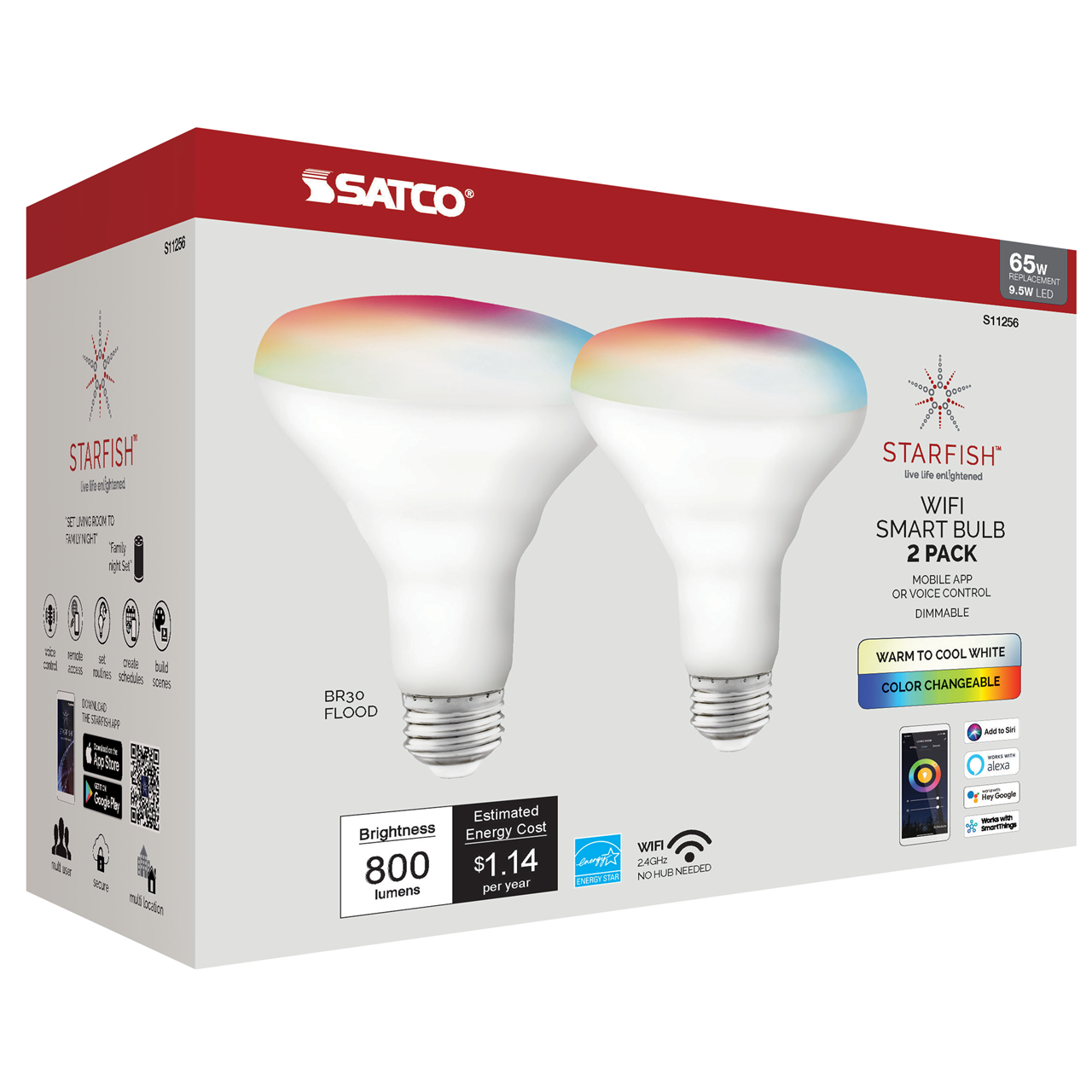 Wi-Fi 9.5W LED BR30 RGB and Tunable White Reflector 2-Pack
