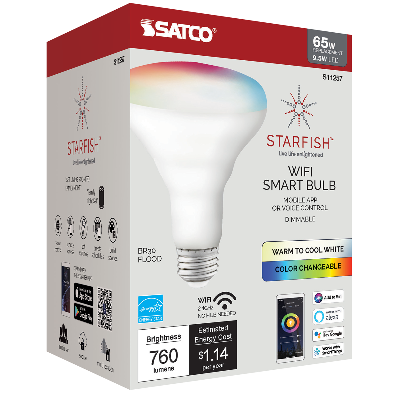 Wi-Fi 9.5W LED BR30 RGB and Tunable White T20 Reflector