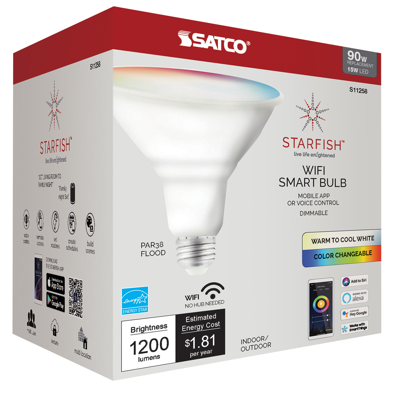 Wi-Fi 15W LED PAR38 RGB and Tunable White Flood