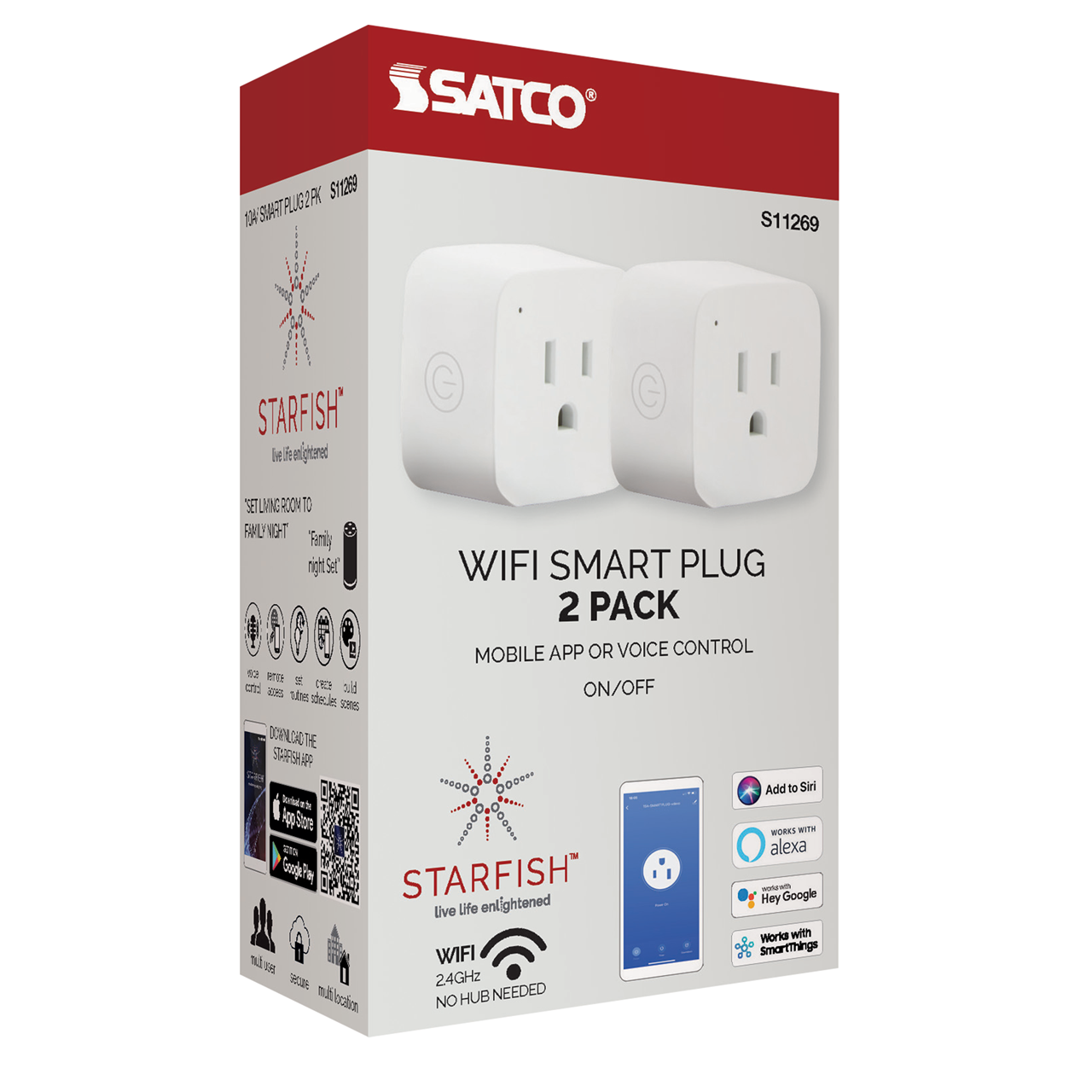 Wi-Fi 10A Mini Square On-Off Outlet 2 Pack