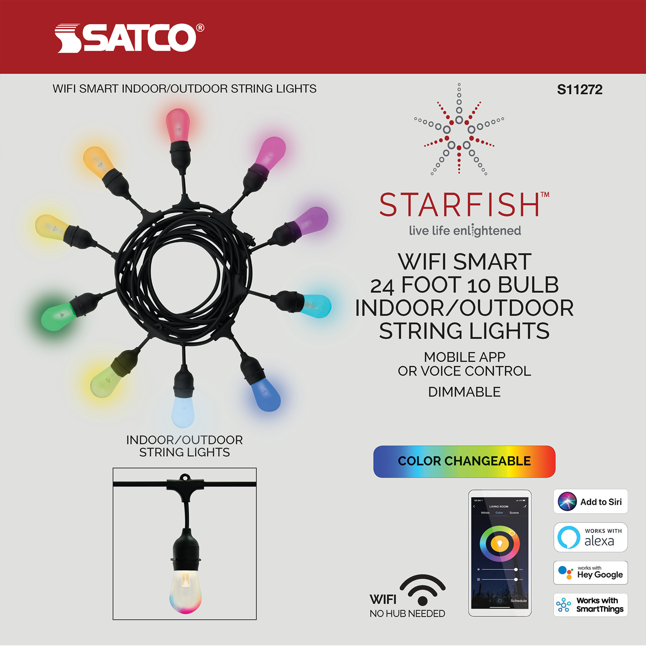 24' RGB and Warm White 10-Light Outdoor String Light