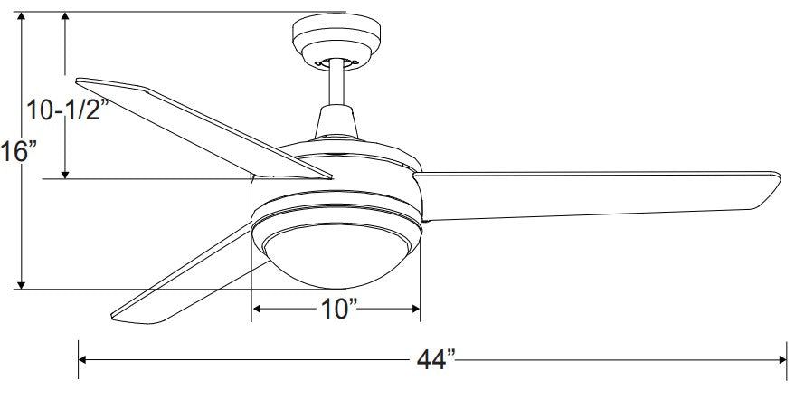 Contempo II - 3-Blade, 44” Sweep, E26 LED Light Kit Included