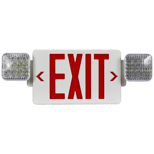 LED White Exit Sign 2W Square Combo with Headlights, Emergency Watt 1W, UL Listed