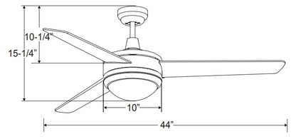 Contempo II - 3-Blade, 44” Sweep, Integrated LED Light Kit Included