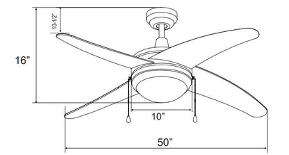 Europa I - 4-Curved Blade, 50” Sweep, E26 LED Light Kit Included