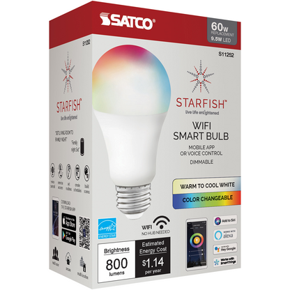 Wi-Fi 9.5W LED A19 RGB and Tunable White Smart Bulb