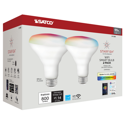Wi-Fi 9.5W LED BR30 RGB and Tunable White Reflector 2-Pack