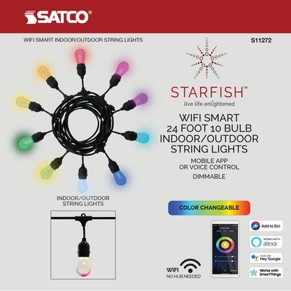 24' RGB and Warm White 10-Light Outdoor String Light