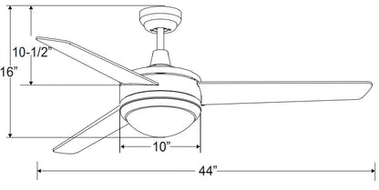 Contempo II - 3-Blade, 44” Sweep, E26 LED Light Kit Included